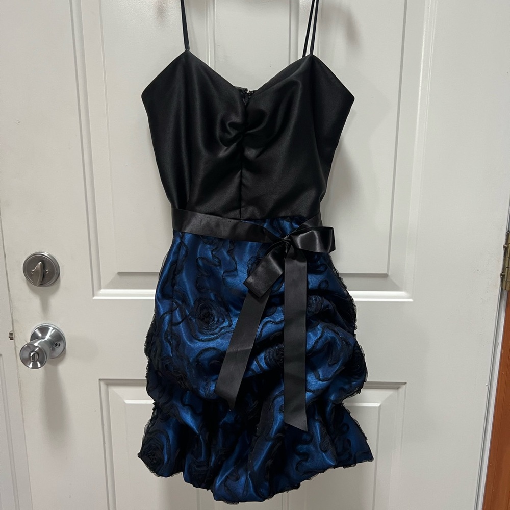 Gunne Sax Black and Blue Dress with Bow